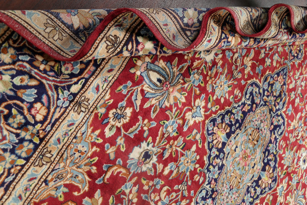 Kerman Oriental Hand-Knotted Traditional Persian Area Rug, Red, 13'7"x9'7