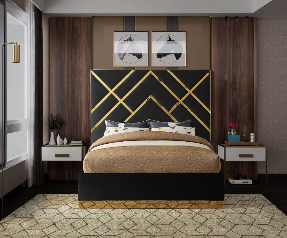 Vector Upholstered Bed, Black, Queen, Velvet