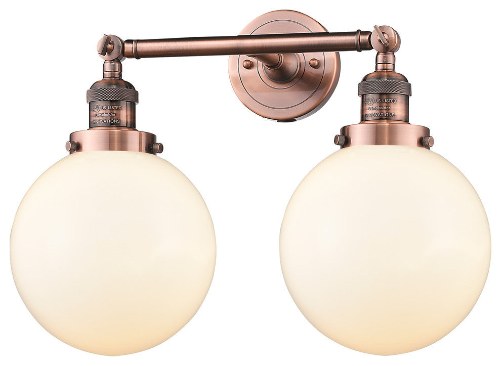 2-Light Beacon 19" Bath Fixture, Antique Copper, Glass: Matte White Cased