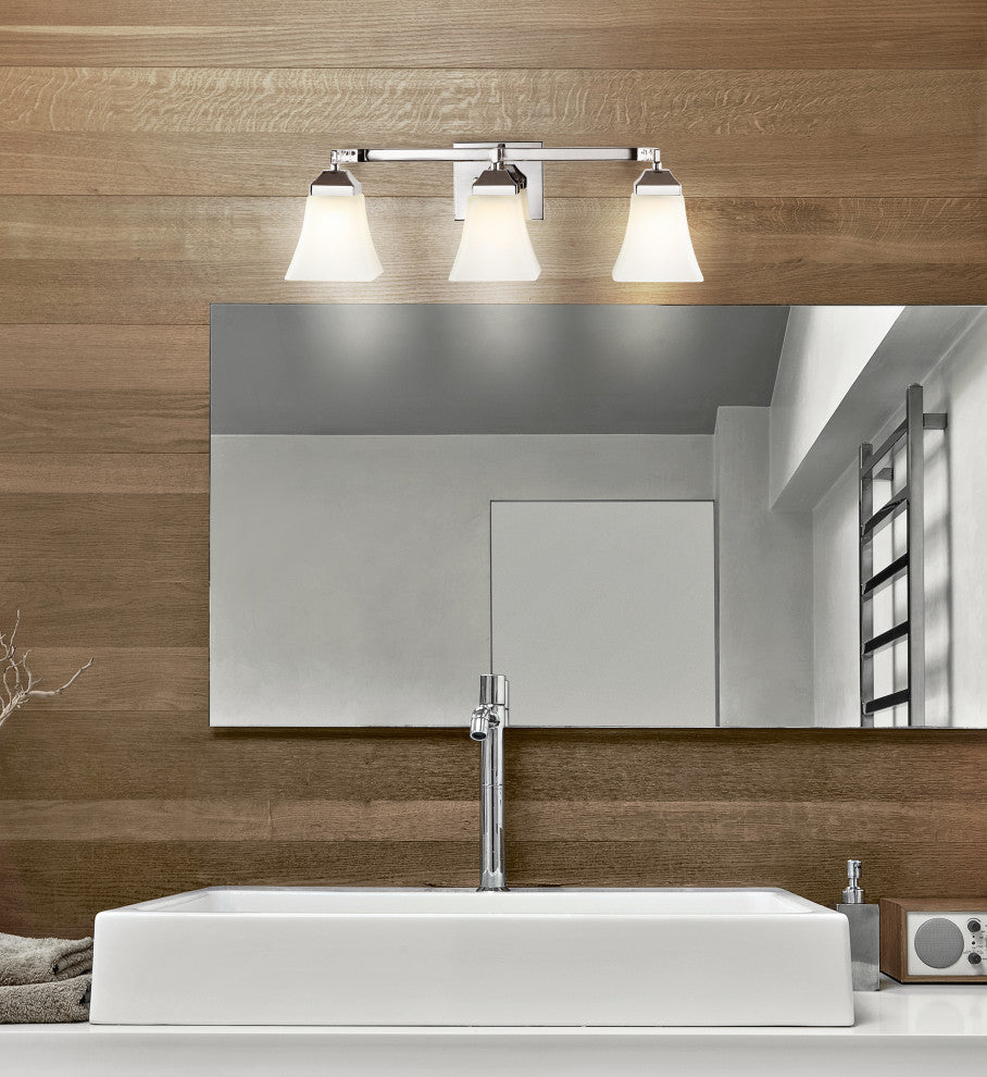 Staunton 1-Light Iron/Glass Modern Cottage LED Vanity Light, Chrome, 3-Light