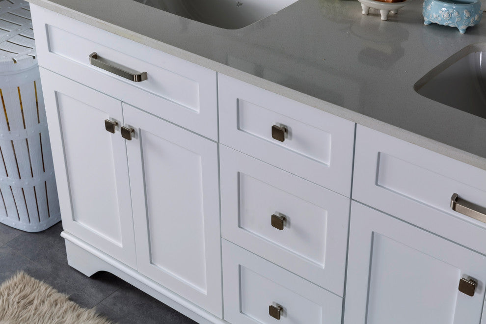 Livia Collection 60" Bathroom Vanity With Sink, Mirror, Countertop, White