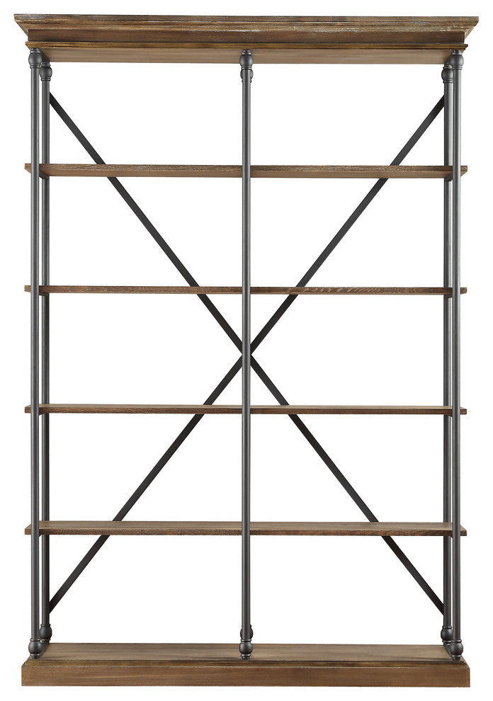 Eleanor Cornice 5-Shelf Bookcase, Brown, 58" Wide