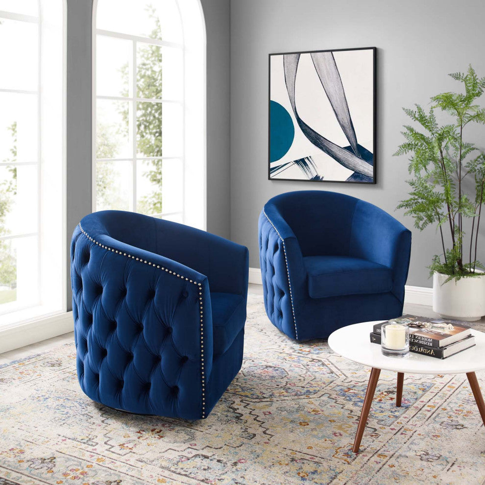 Armchair Accent Chair, Set of 2, Velvet, Blue Navy, Modern, Lounge Hospitality