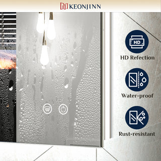 Backlit LED Mirror for Bathroom, Anti-Fog Dimmable, Silver, 36x28