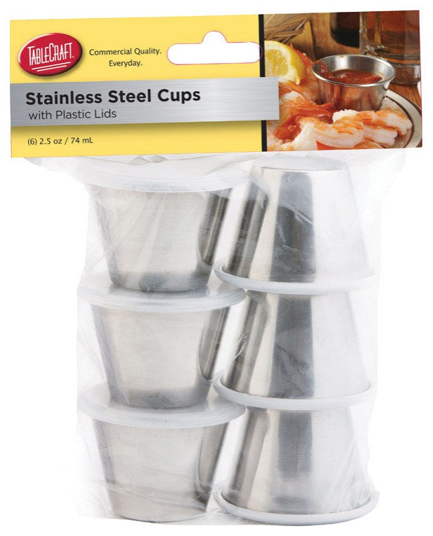 Tablecraft H5069 Dipping Cups with Lids, Silver, 15 Oz