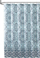 Teal Aqua Fabric Shower Curtain, Floral Gems Mandala Print with Geometric Border