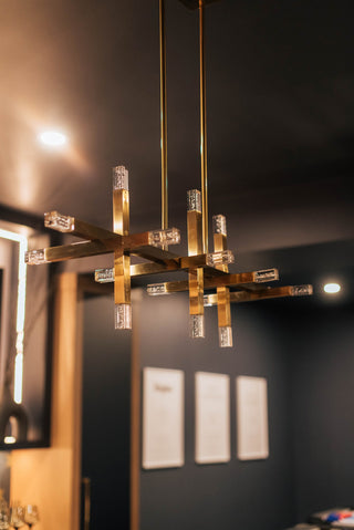 Contemporary Linear Chandelier Francesca 64W, Aged Brass