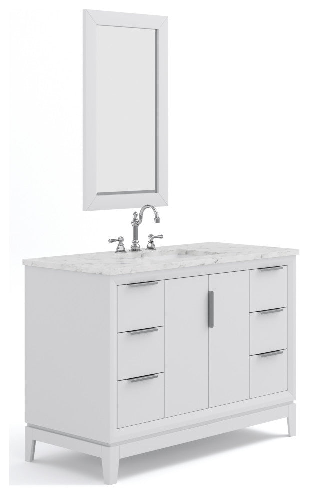 Elizabeth 48" Single Sink Carrara White Marble Vanity, Pure White