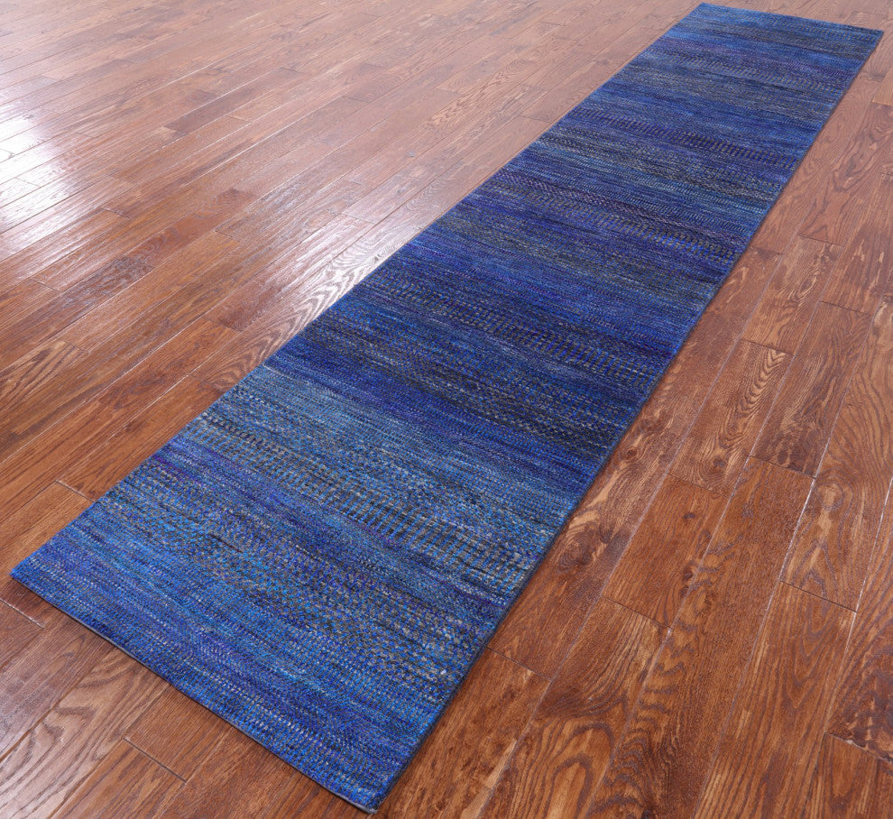 2' 7" X 11' 11" Runner Super Savannah Gabbeh Wool and Silk Handmade Rug Q6094
