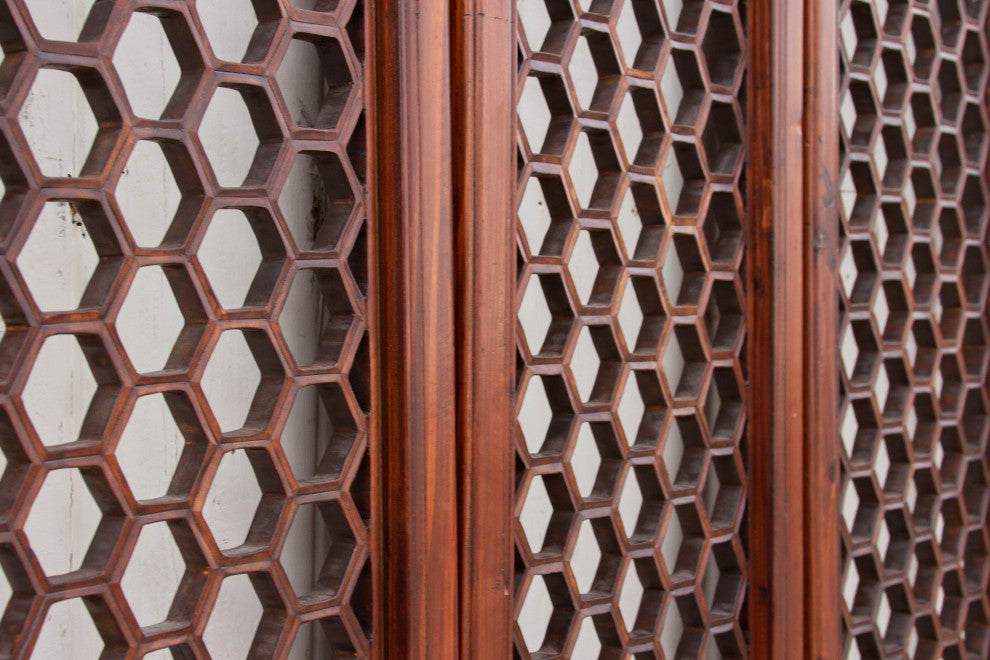 Set of 3 Mid-Century Honeycomb Chinese Panels