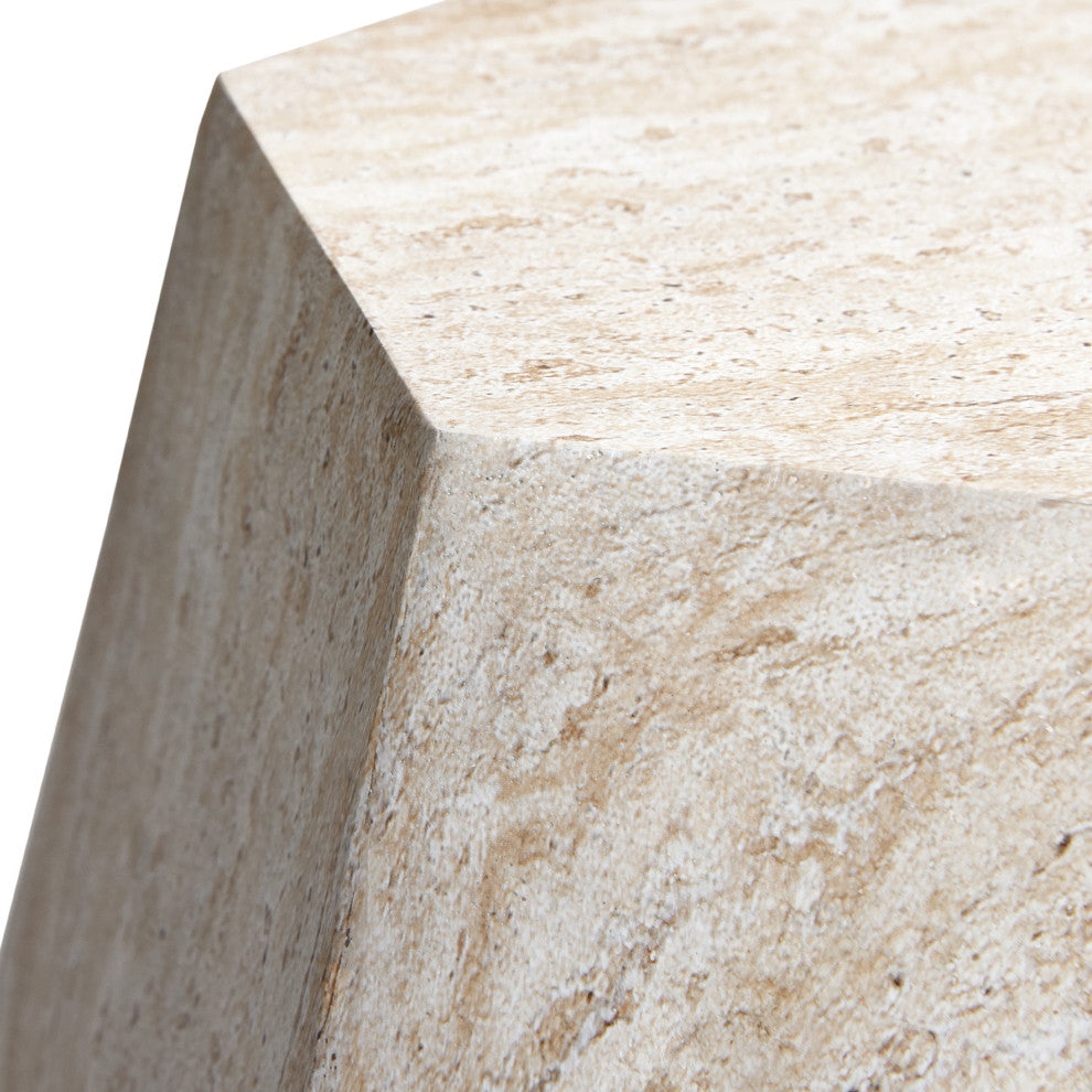 Geaometric Travertine Stone Finish Italian Design MgO Side Accent Table