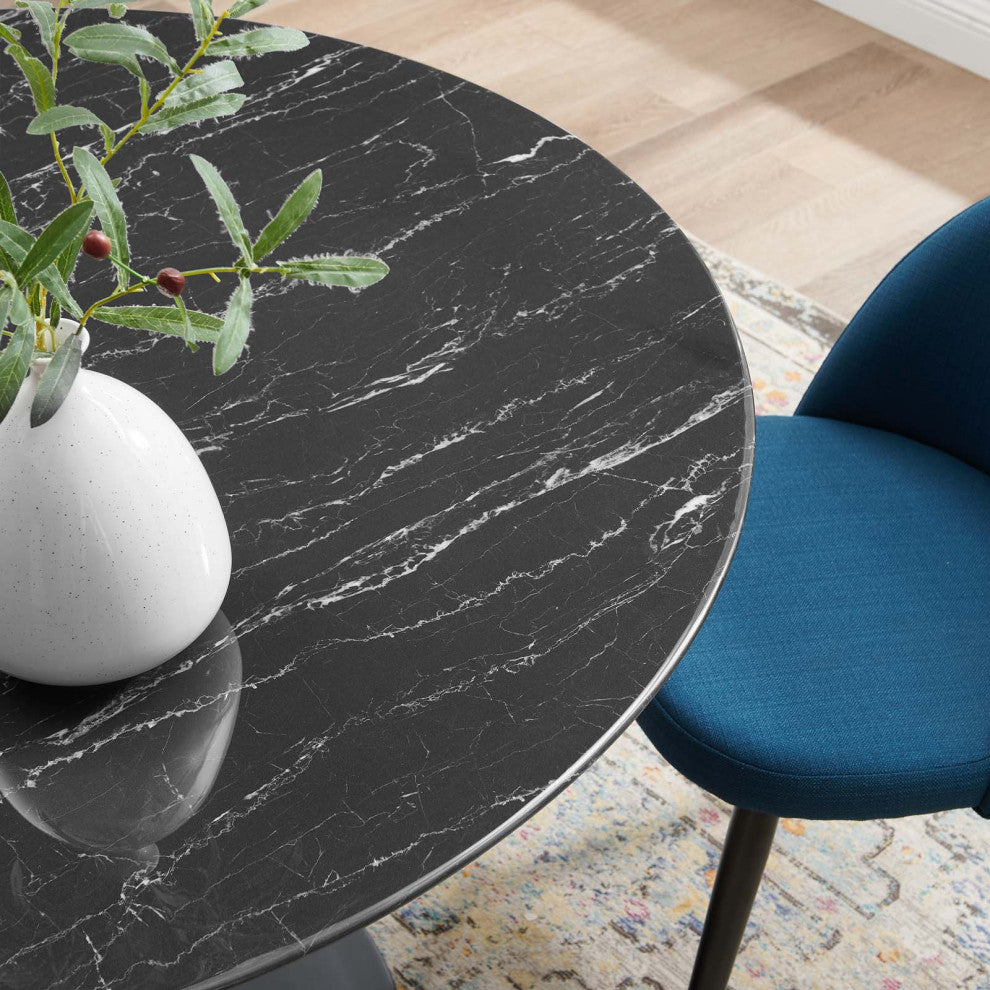 Dining Table, Round, Artificial Marble, Metal, Black, Modern, Bistro Restaurant