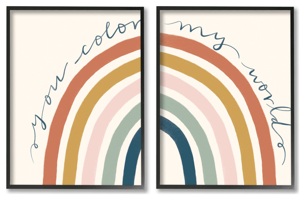 You Color My World Rainbow Script Phrase Design Illustration, 2pc, each 16 x 20