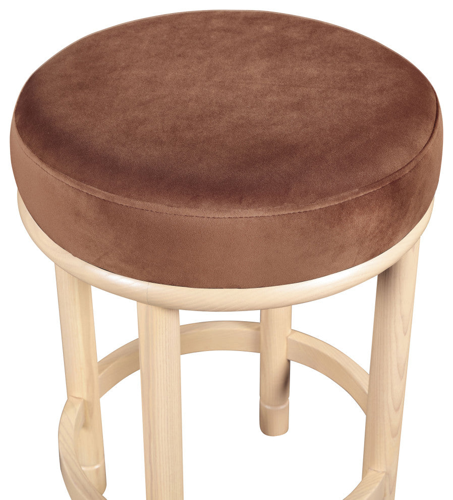 Monette Upholstered Bar and Counter Stool, Cognac, Velvet, Natural Finish