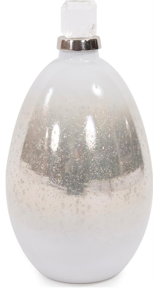 Hand Blown Frosted Glass Bottle, 15"H