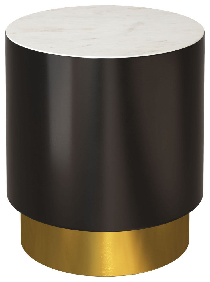 Sofa Side Table, Round, Artificial Marble, Iron Metal, White, Black, Gold