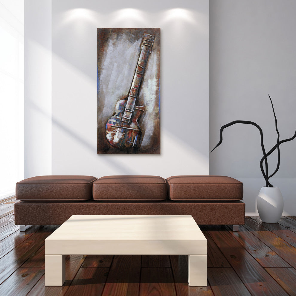 "Electric Guitar" Primo Mixed Media Hand Painted 3D Metal Wall Art