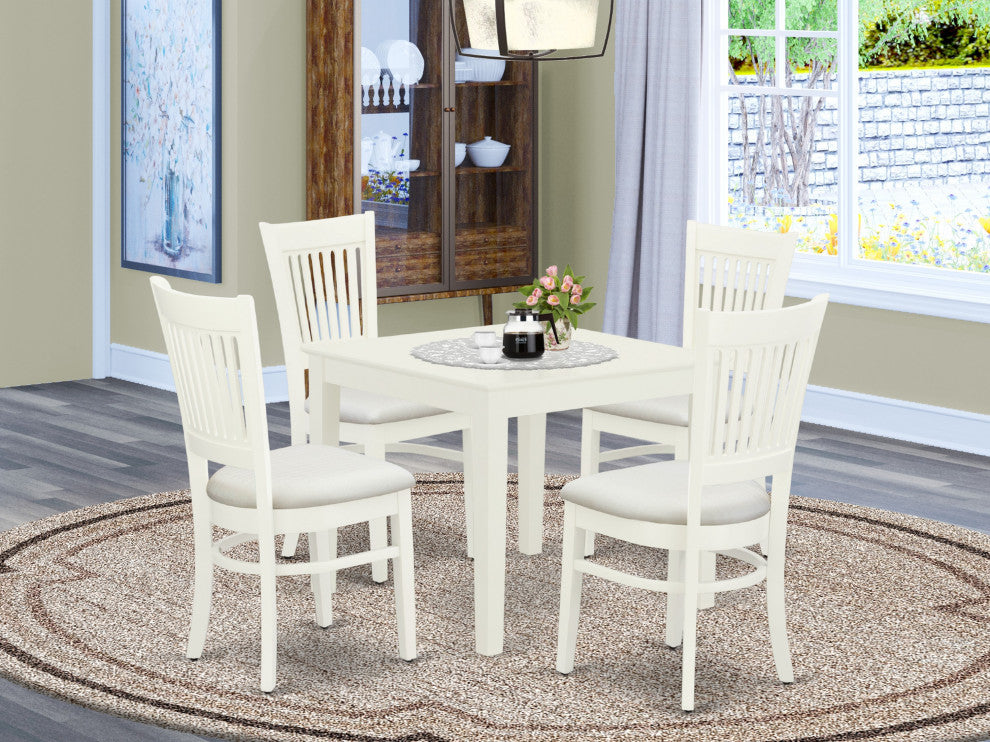 5-Pc Dinette Set 4 Dining Chair, Wood Dining Table, Linen White