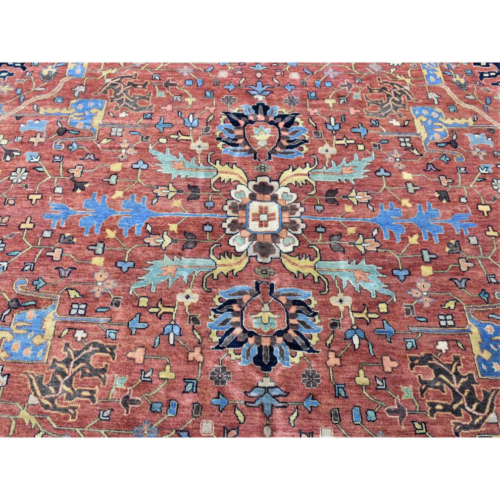 Red Antique Heriz Re-Creation Hand Knotted Pure Wool Oversized Rug, 2'0"x14'10"