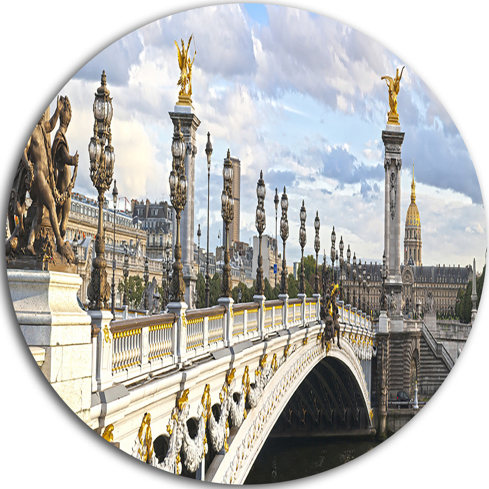 Alexandre Iii Bridge Panoramic View, Photo Round Metal Wall Art, 11"