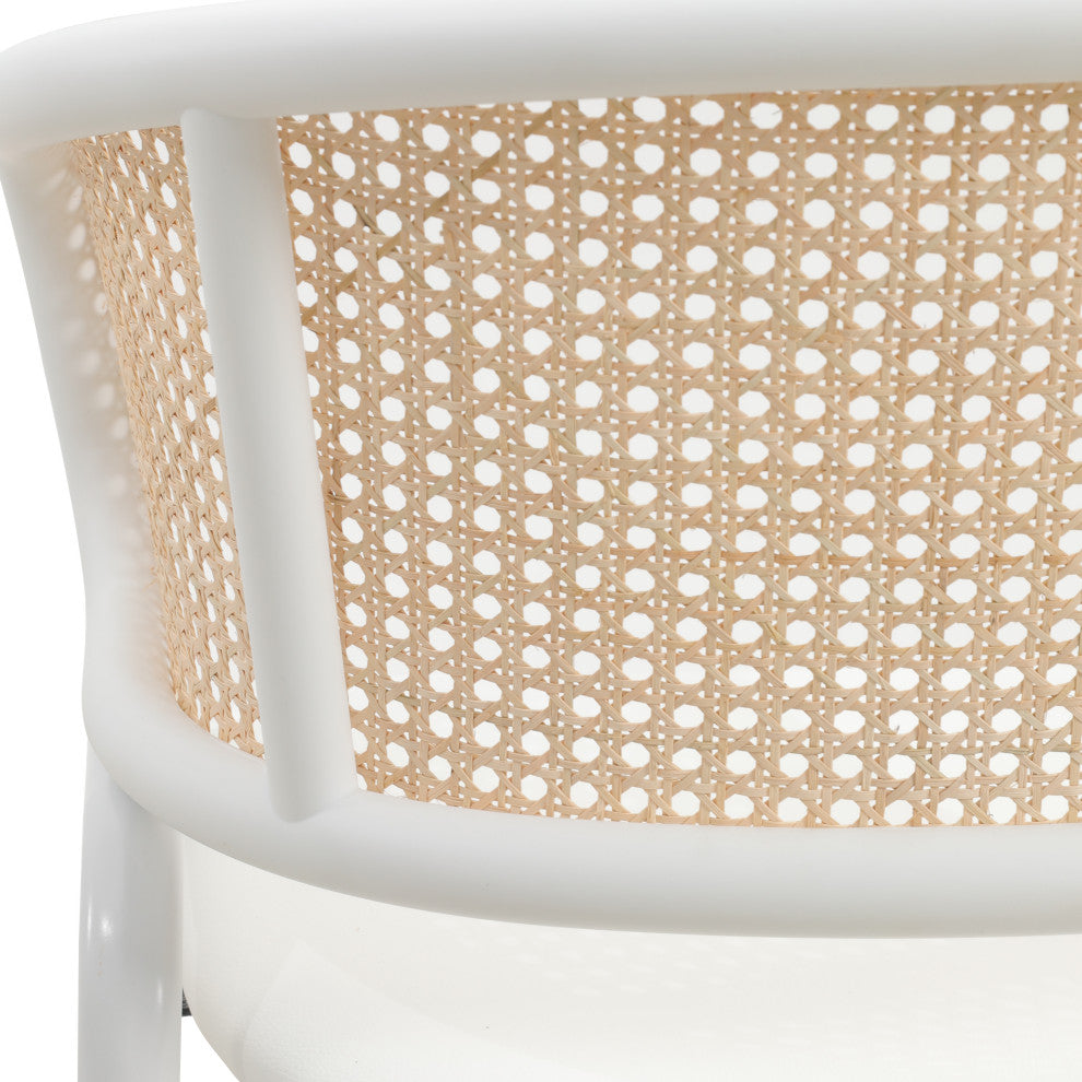 LeisureMod Ervilla Dining Armchair With White Steel Base Set of 4, White