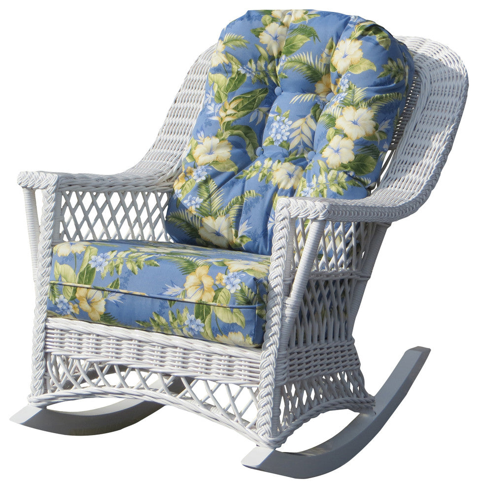 Bar Harbor Rocker in White, Aqua Fabric