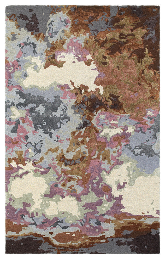 Galen Contemporary Abstract Blue/ Brown Area Rug, 5'x8'