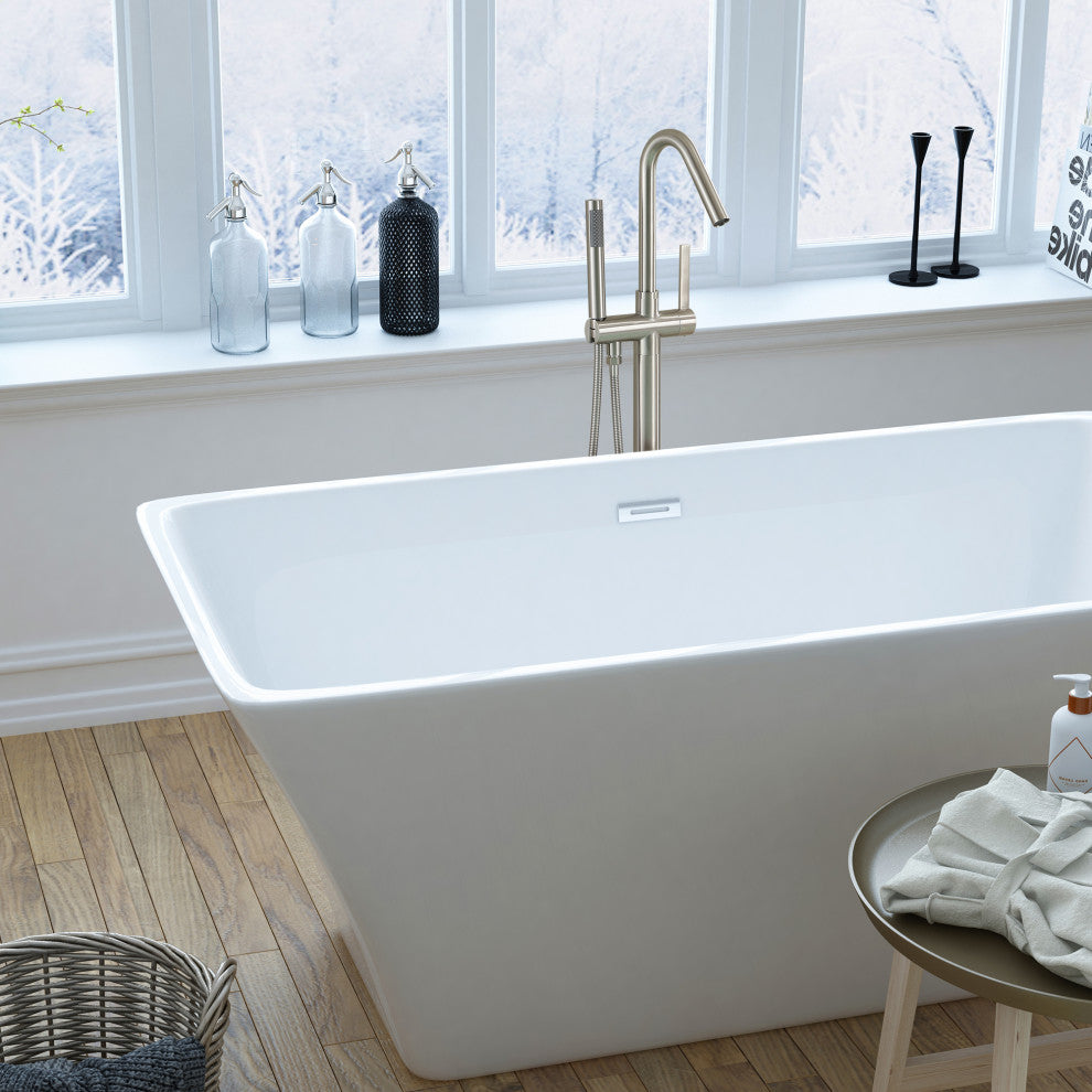 Freestanding Single-Handle Bathtub Faucet with Hand Shower, Brushed Nickel