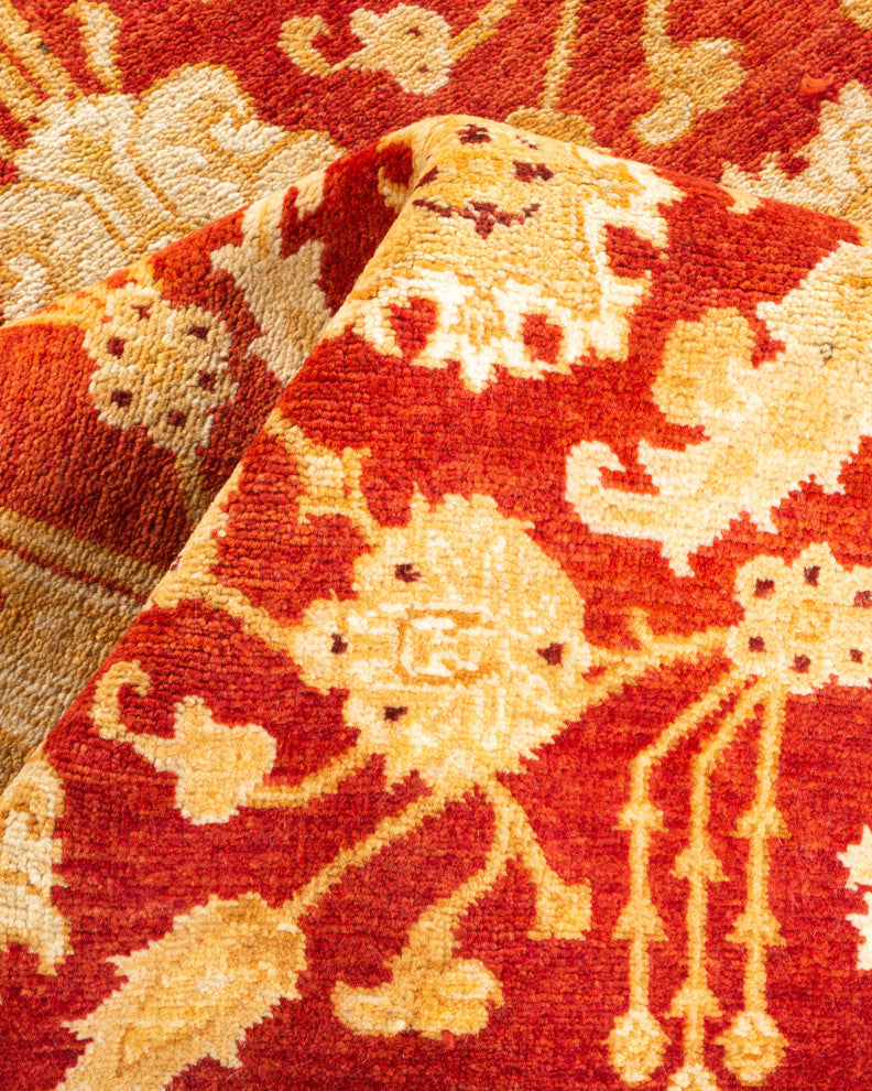 Eclectic, One-of-a-Kind Hand-Knotted Area Rug Orange, 4' 1" x 6' 2"