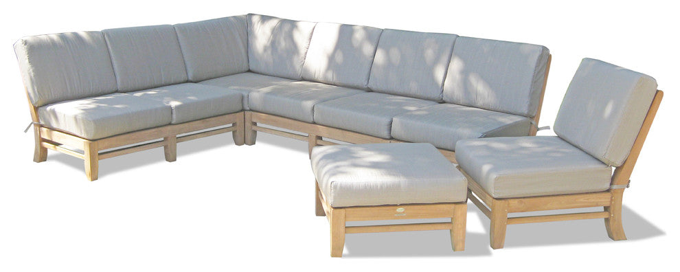6-Piece Del Outdoor Teak Sectional Sofa Set & Sunbrella Cushions Canvas Wheat