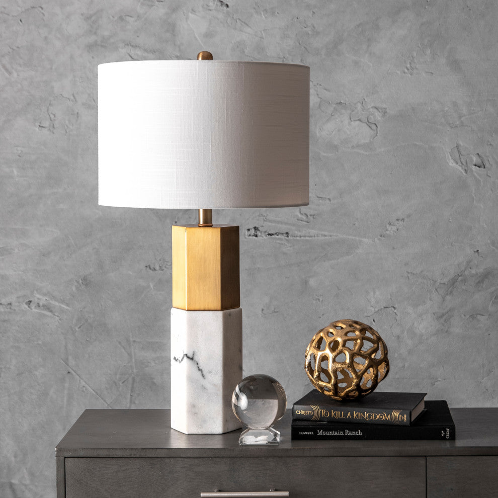 Nuloom 27" Dawn Marble Monolith Linen Shade Marble, 3-Way Switch Table Lamp