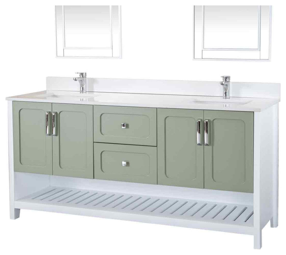 Florin Collection 72" Bathroom Vanity With Sink, Mirror, Countertop, Green