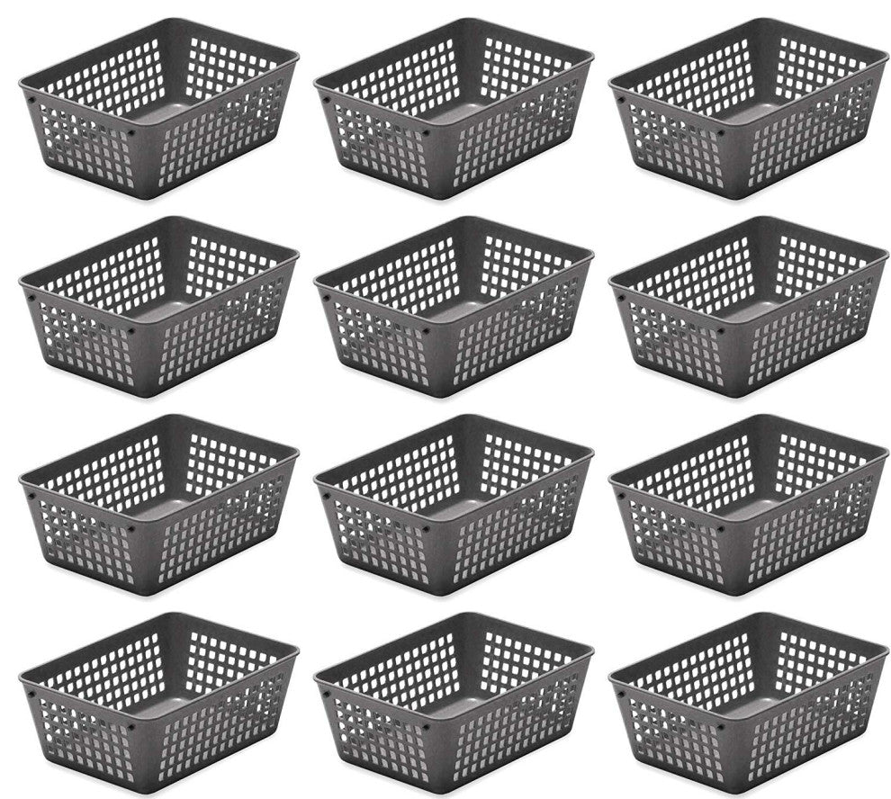 12-Pack Plastic Storage Baskets for Office Drawer, Desk, 32-1181-12, Gray