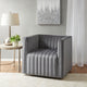 Sikora Velvet French Piping Swivel Accent Chair, Grey