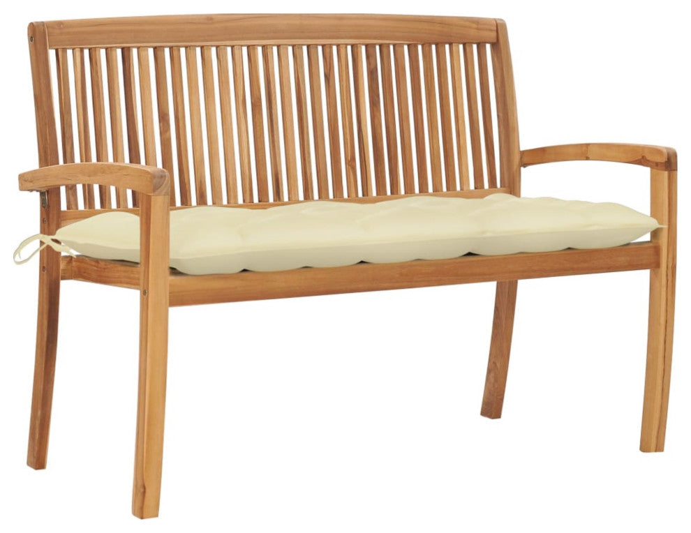 Vidaxl Stacking Garden Bench With Cushion 50.6" Solid Teak Wood