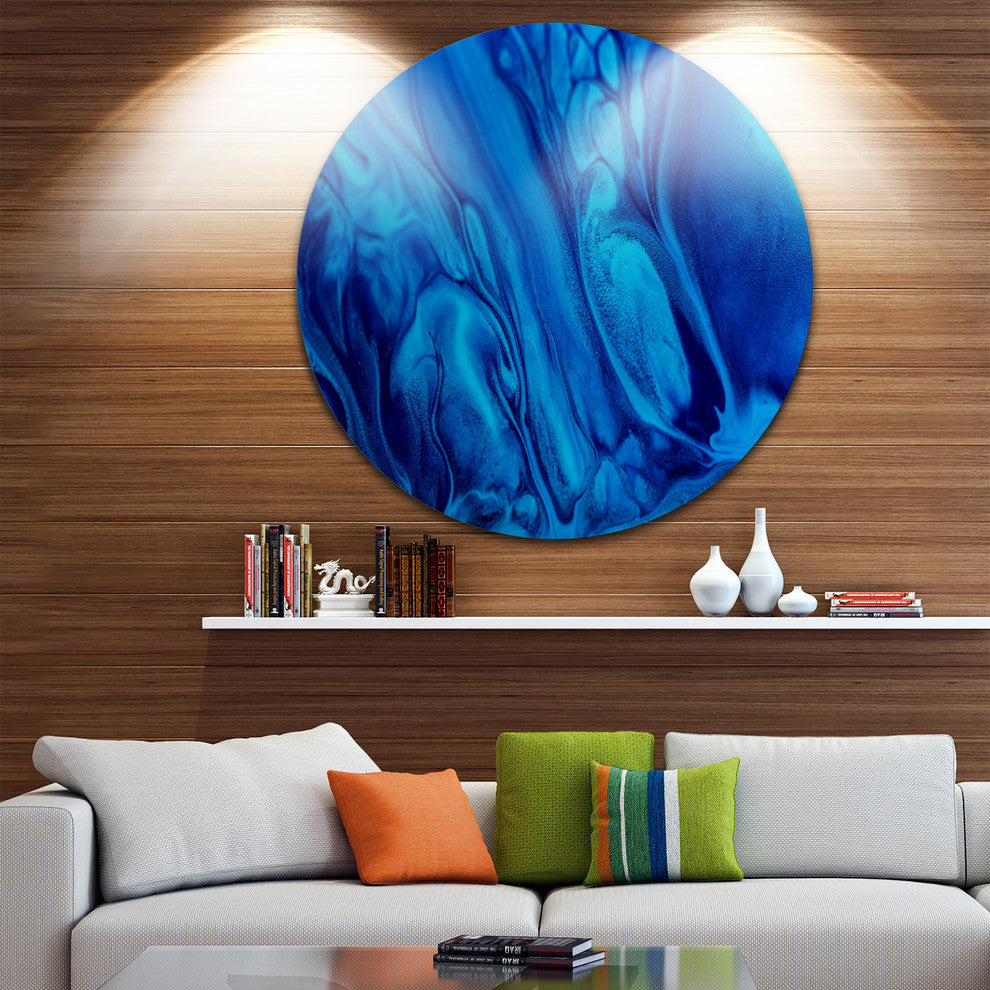 Dark Blue Abstract Acrylic Paint Mix, Abstract Disc Metal Artwork, 36"