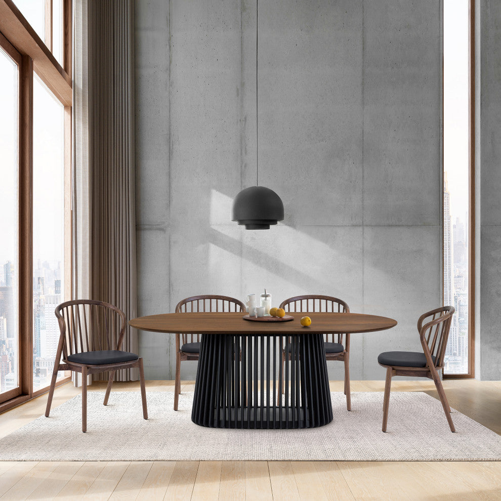 Pasadena 79" Wood Oval Dining Table With Walnut Finish and Black Base