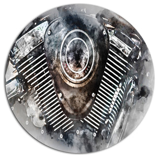 Motorcycle Engine Watercolor, Modern Disc Metal Artwork, 23"