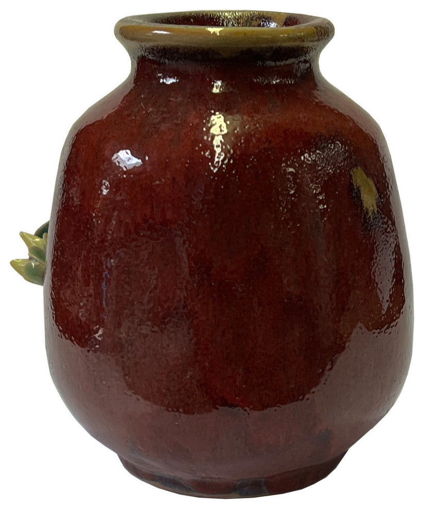 Chinese OxBlood Red Glaze Dimensional Flower Gourd Motif Vase Hws3062