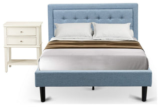 2Pc Platform Full Size Bedroom Set, 1 Bed, Bedroom Nightstand, Denim Blue