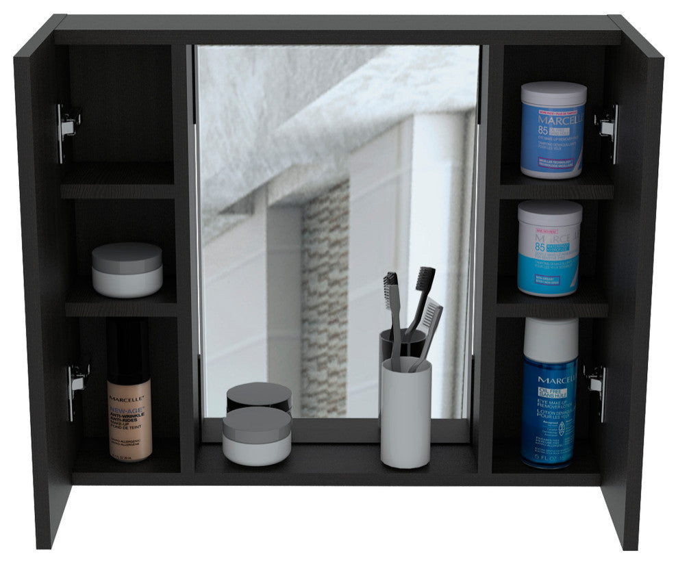 DEPOT E-SHOP Garnet Medicine Cabinet with Mirror, Black, 6 Inner Shelves