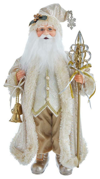 17" Light Gold Santa, Staff and Bells