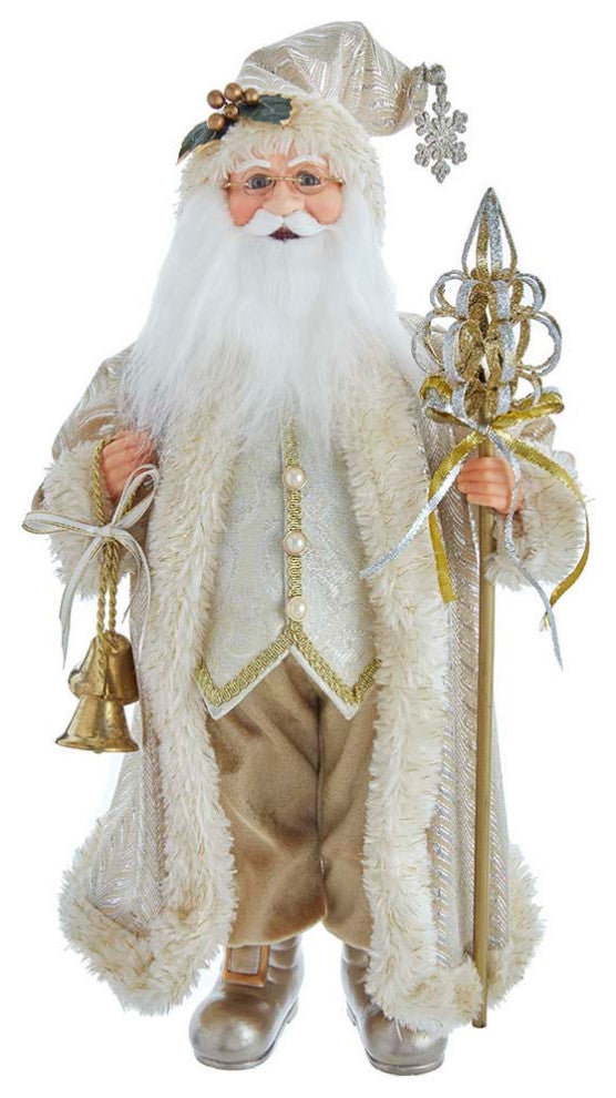 17" Light Gold Santa, Staff and Bells