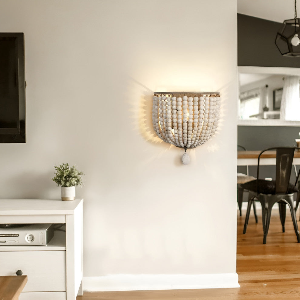 Donostia | Retro Blue/White Wooden Bead Wall Lamp, White