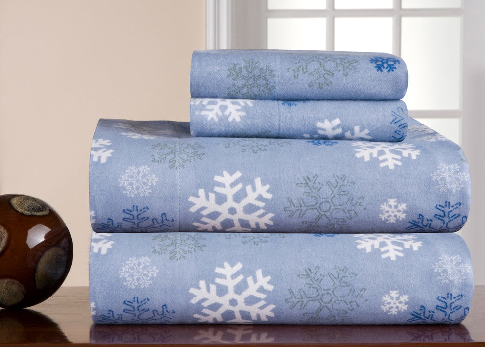 Pointehaven 170 Flannel Sheet Set, Snow Flakes, Twin