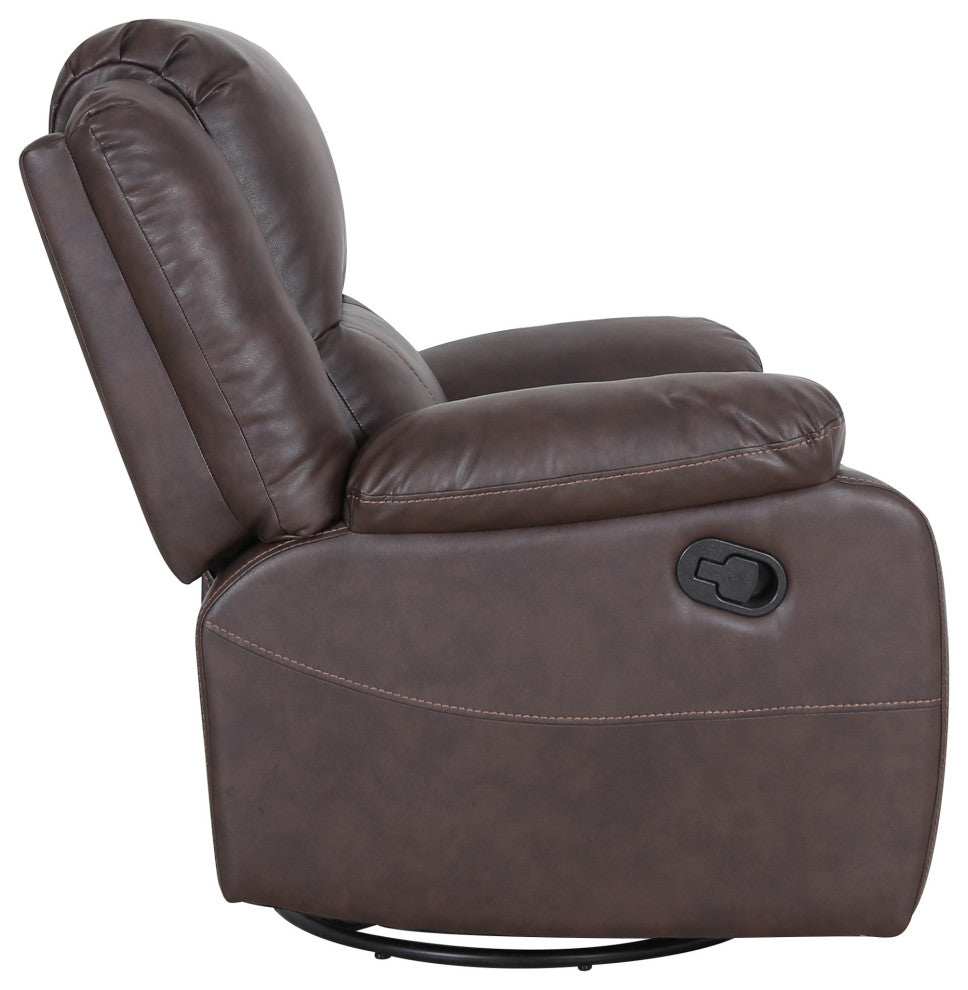 GDF Studio Flora Classic Tufted Leather Swivel Recliner, Dark Brown