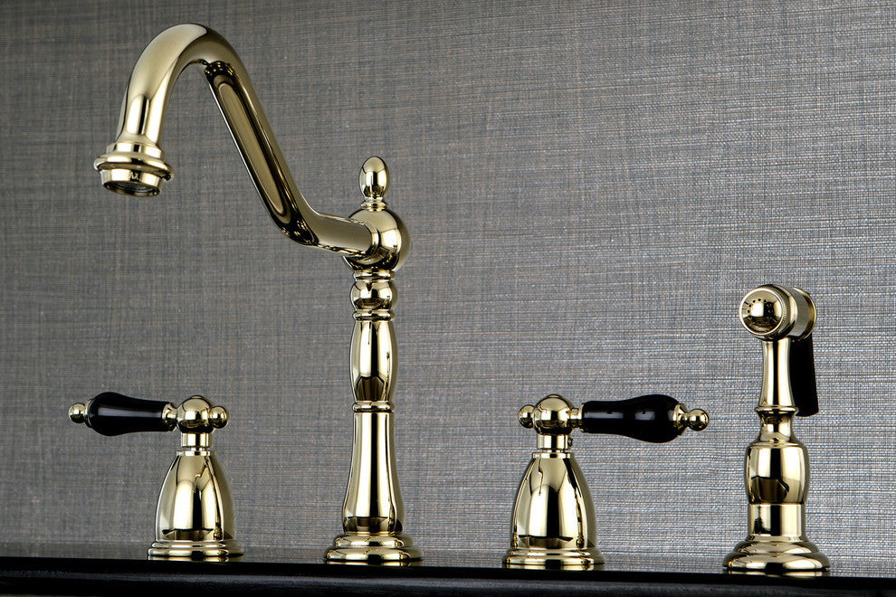 Kingston Brass Widespread Kitchen Faucet With Brass Sprayer, Polished Brass