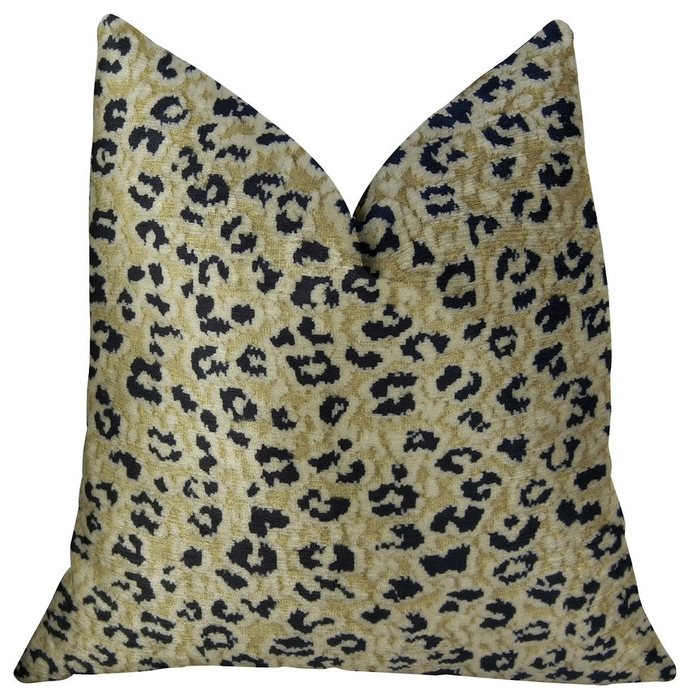 Cheetah Spots Cream and Black Handmade Luxury Pillow, 22"x22"