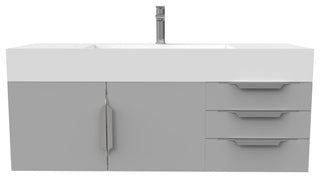 CastelloUSA Amazon 48" Wall Mounted Vanity Set, Gray, White Top, Brushed Nickel