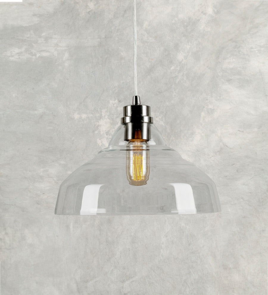 1 Light Cord-Hung Glass Mini Pendant, Brushed Nickel, Clear Glass